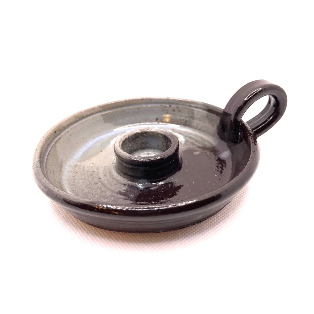 Handmade Studio Pottery Chamberstick Taper Candle Holder Signed